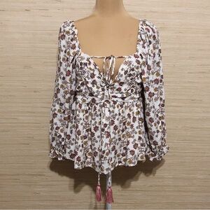 Coco + Jaimeson Floral Print Women's Milkmaid Smocked Square Back PeplumTop XL